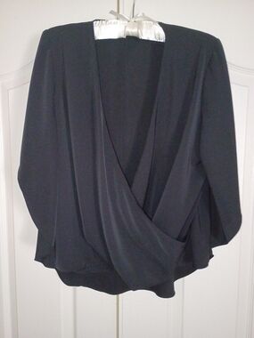 Lisa Rinna Collection Cross Over V-Neck Blouse Black XS